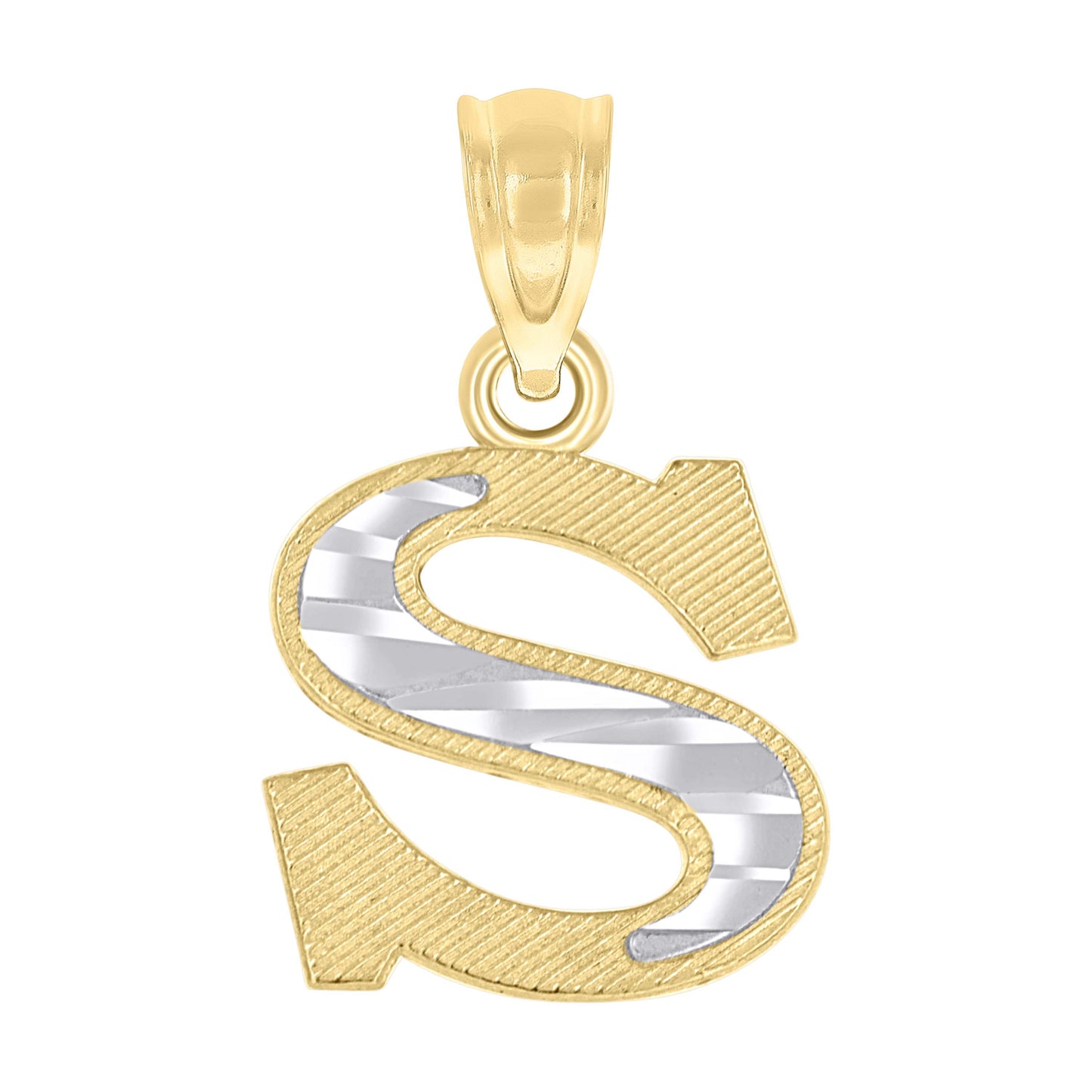 10k Two Tone Gold Unisex Diamond Cut Initial S Charm Pendant