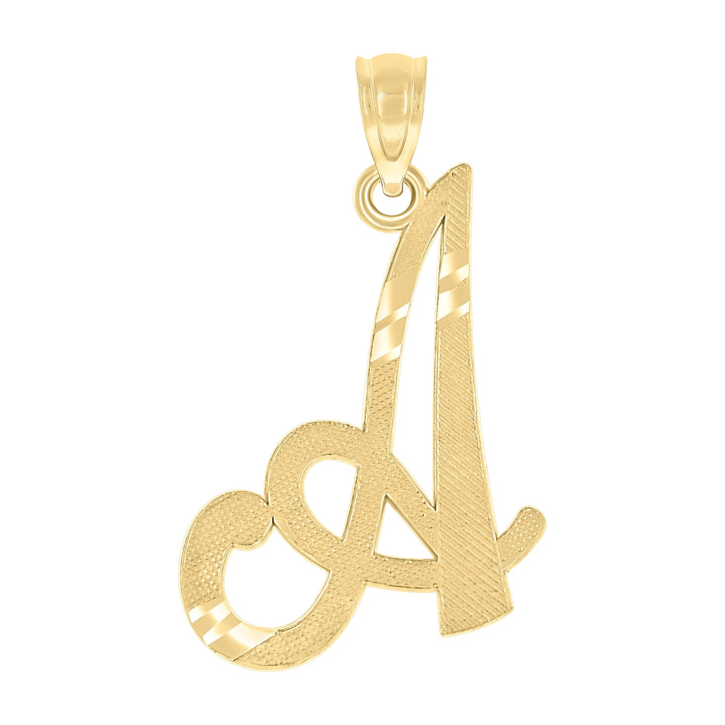 10k Yellow Gold Unisex Diamond Cut Initial A Charm Pendant