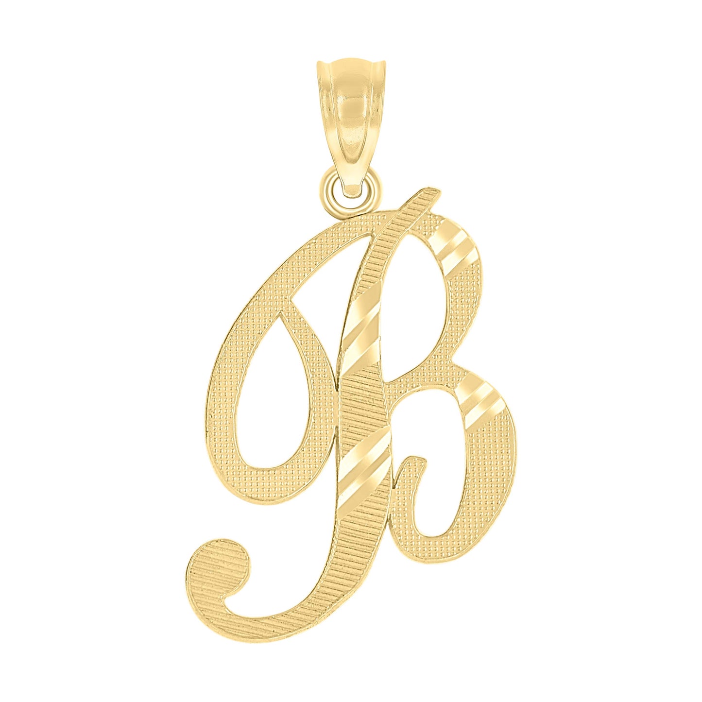 10k Yellow Gold Unisex Diamond Cut Initial B Charm Pendant