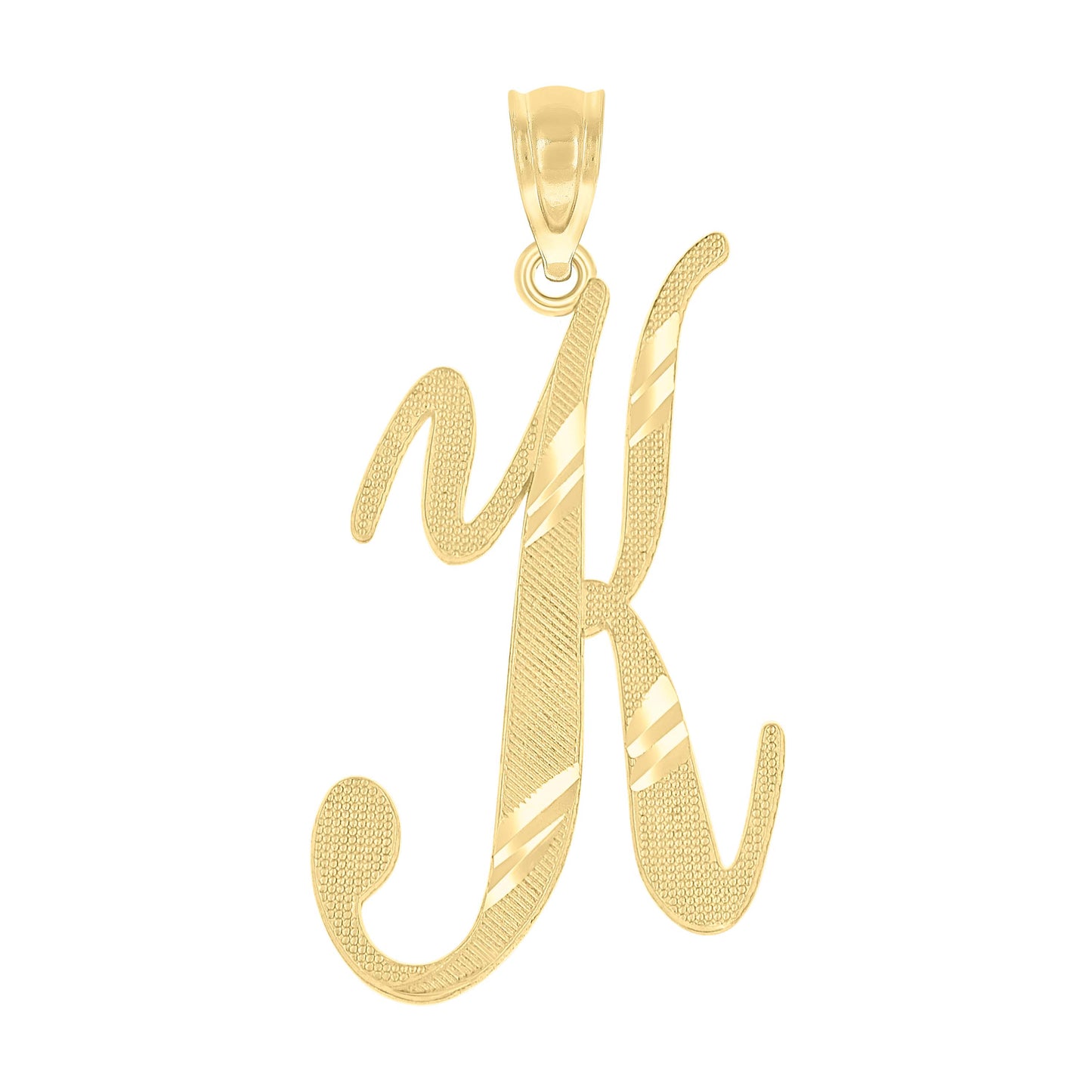 10k Yellow Gold Unisex Diamond Cut Initial K Charm Pendant
