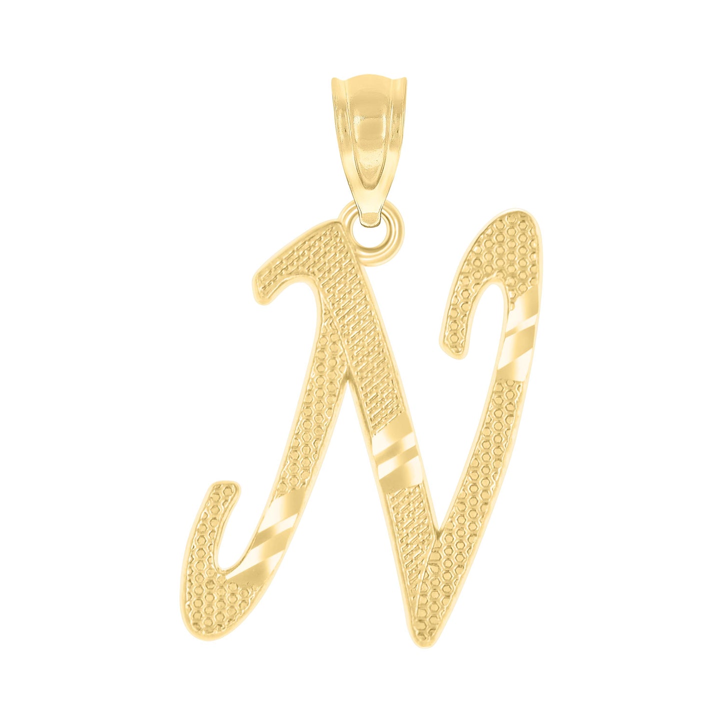 10k Yellow Gold Unisex Diamond Cut Initial N Charm Pendant