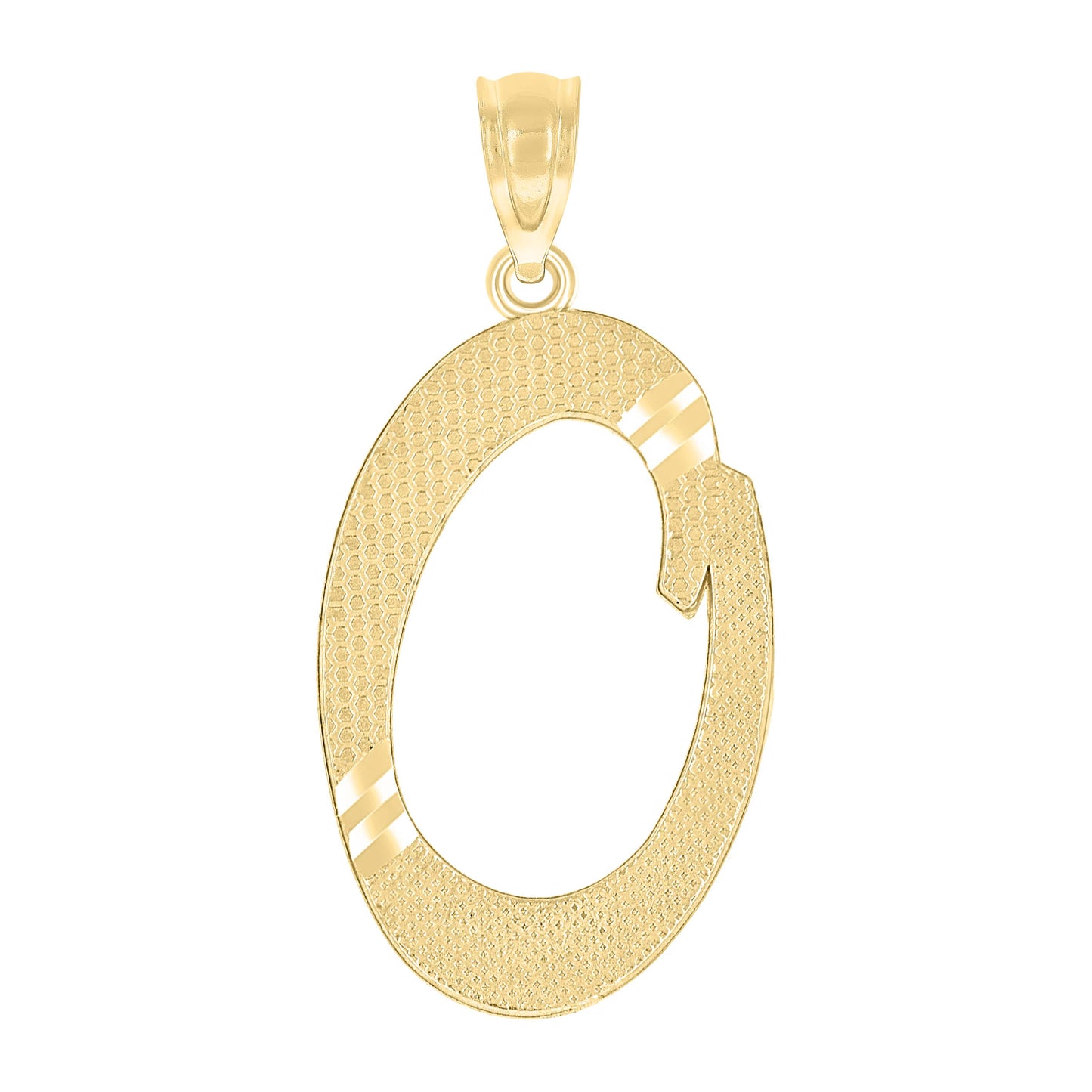 10k Yellow Gold Unisex Diamond Cut Initial O Charm Pendant