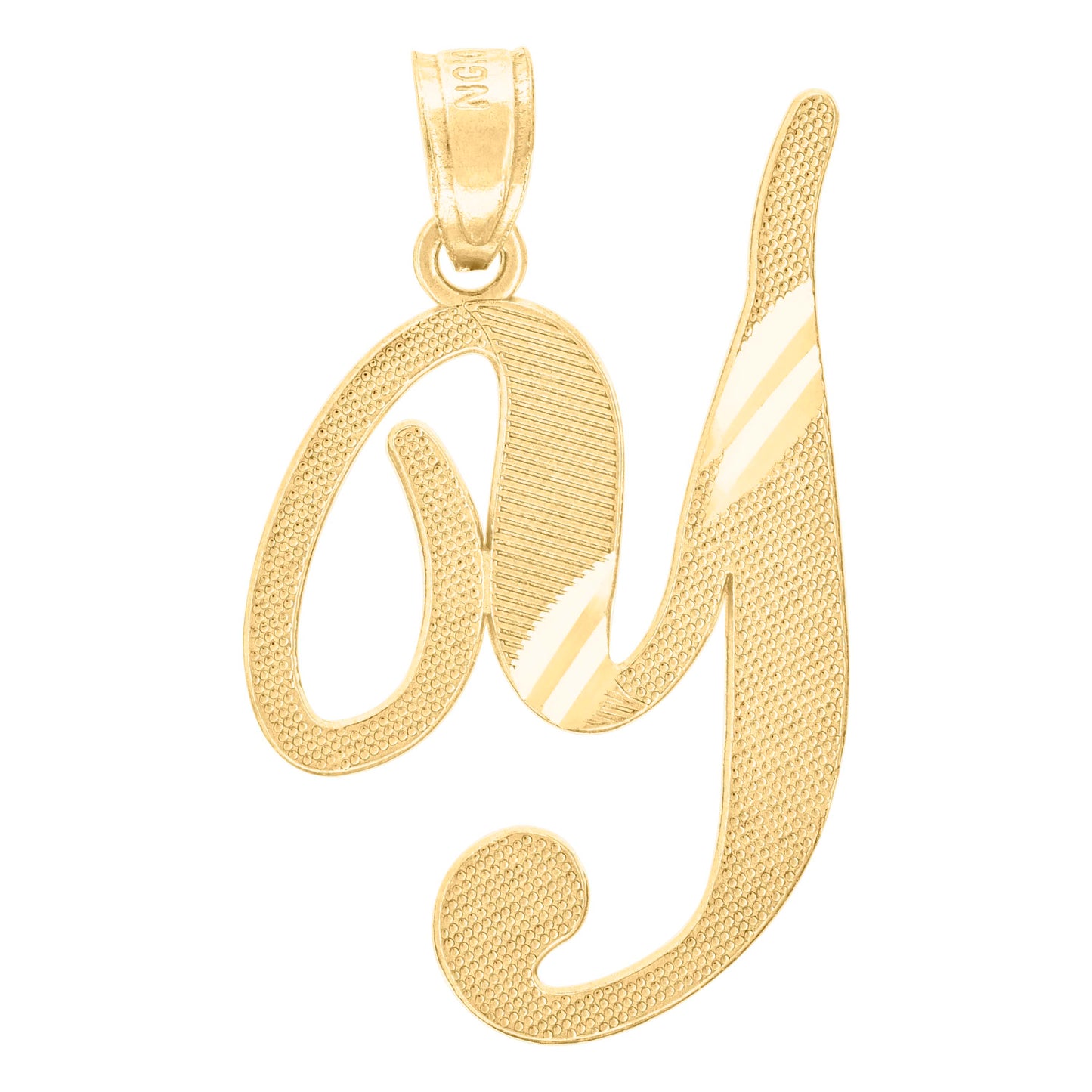 10k Yellow Gold Unisex Diamond Cut Initial Y Charm Pendant