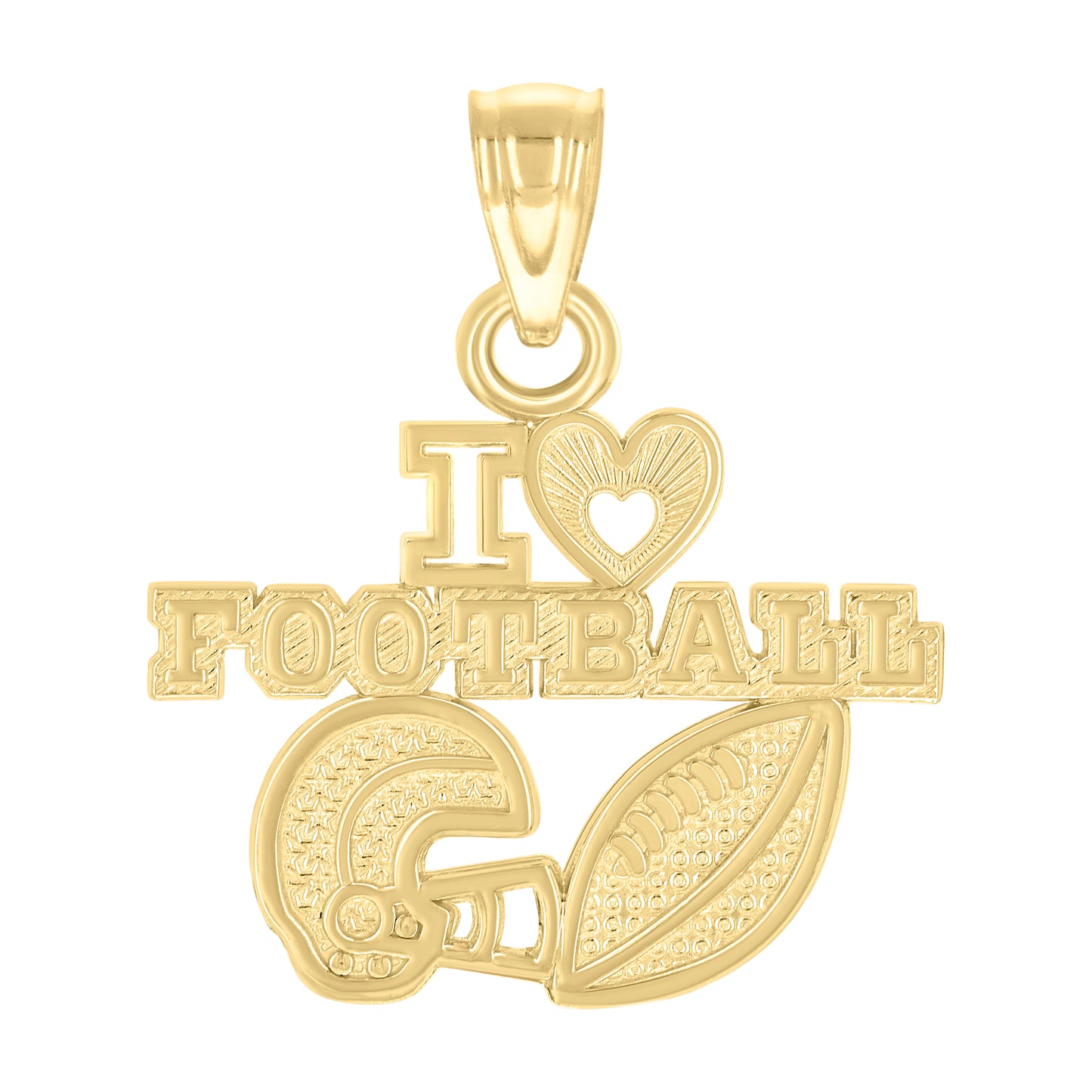 10k Yellow Gold Mens Heart I Love Football Sports Charm Pendant