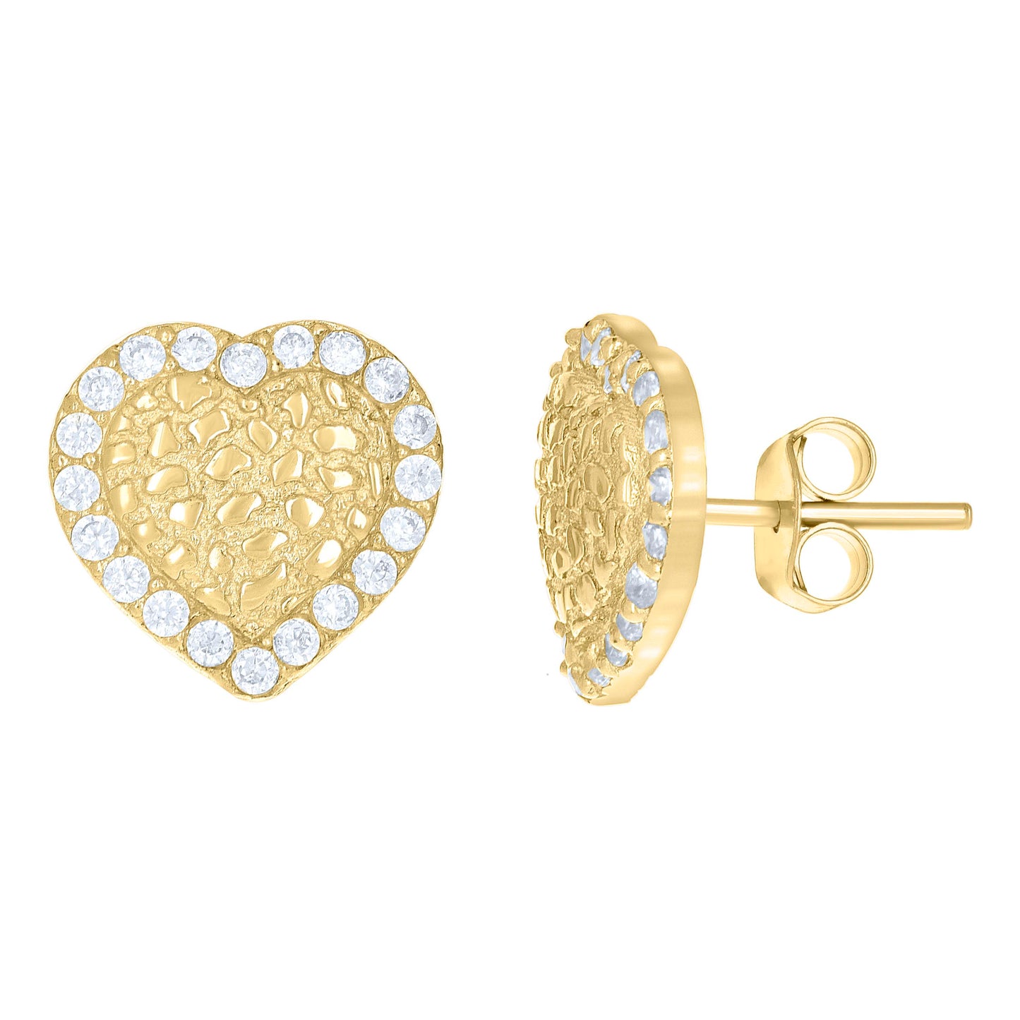10k Yellow Gold Womens Round Cubic Zirconia Heart Stud Earrings