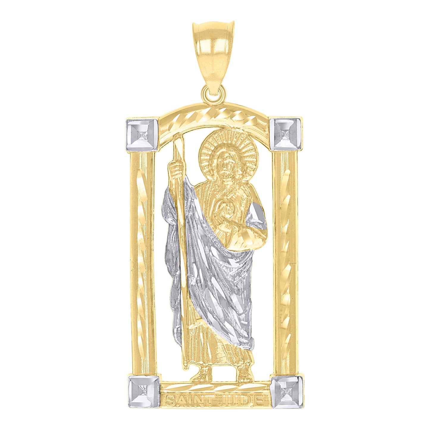 10k Two tone Gold Unisex St. Jude Religious Charm Pendant
