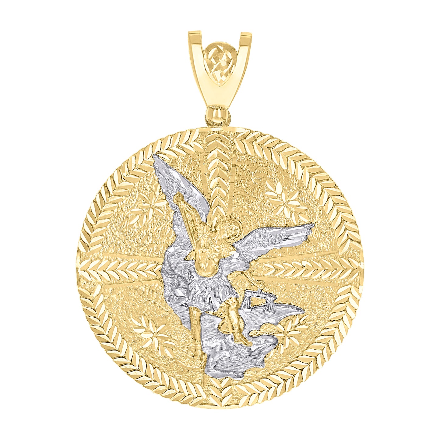 10k Two tone Gold Mens St. Michael Religious Charm Pendant