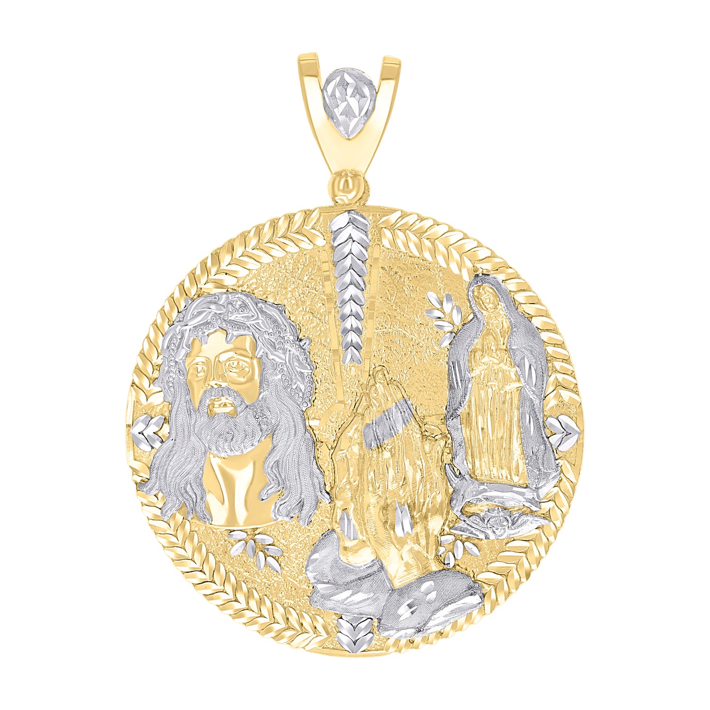 10k Two tone Gold Mens Praying Hands Jesus Guadalupe Religious Charm Pendant