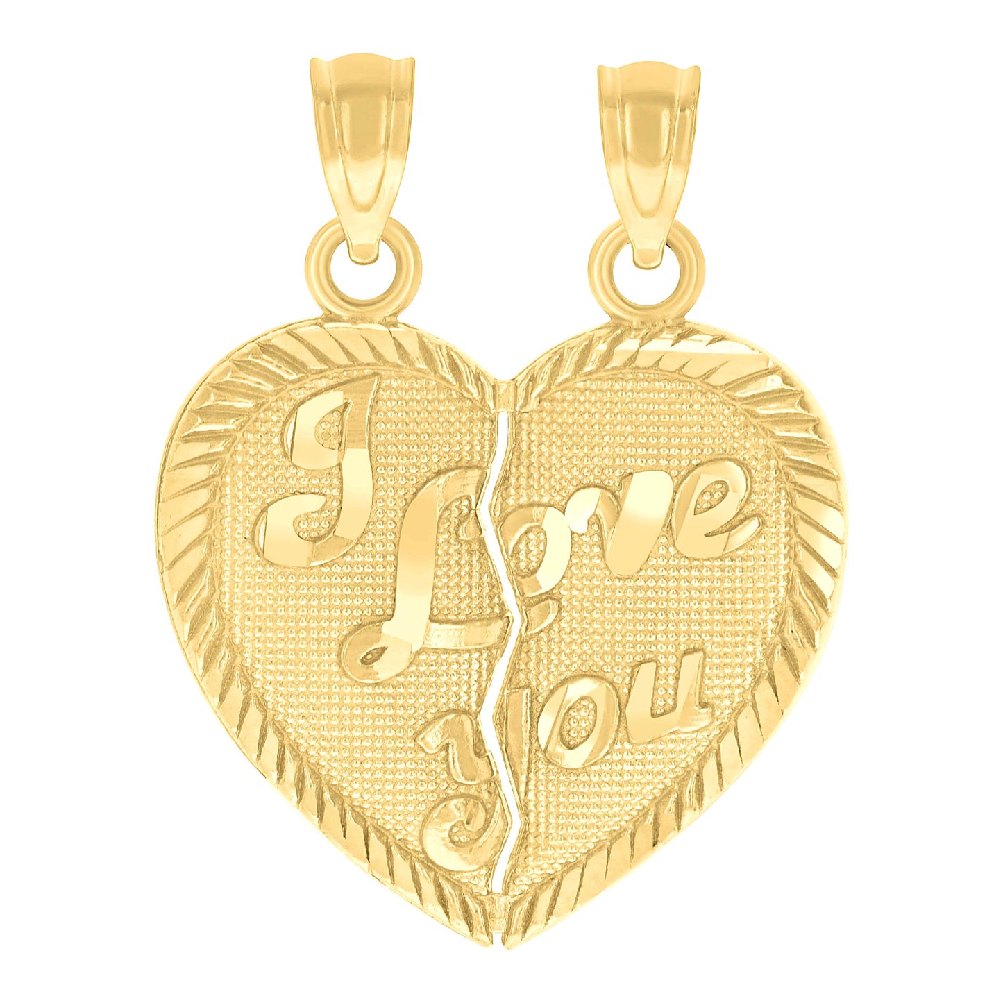 10k Yellow Gold Womens Textured I Love You Break Apart Heart Charm Pendant