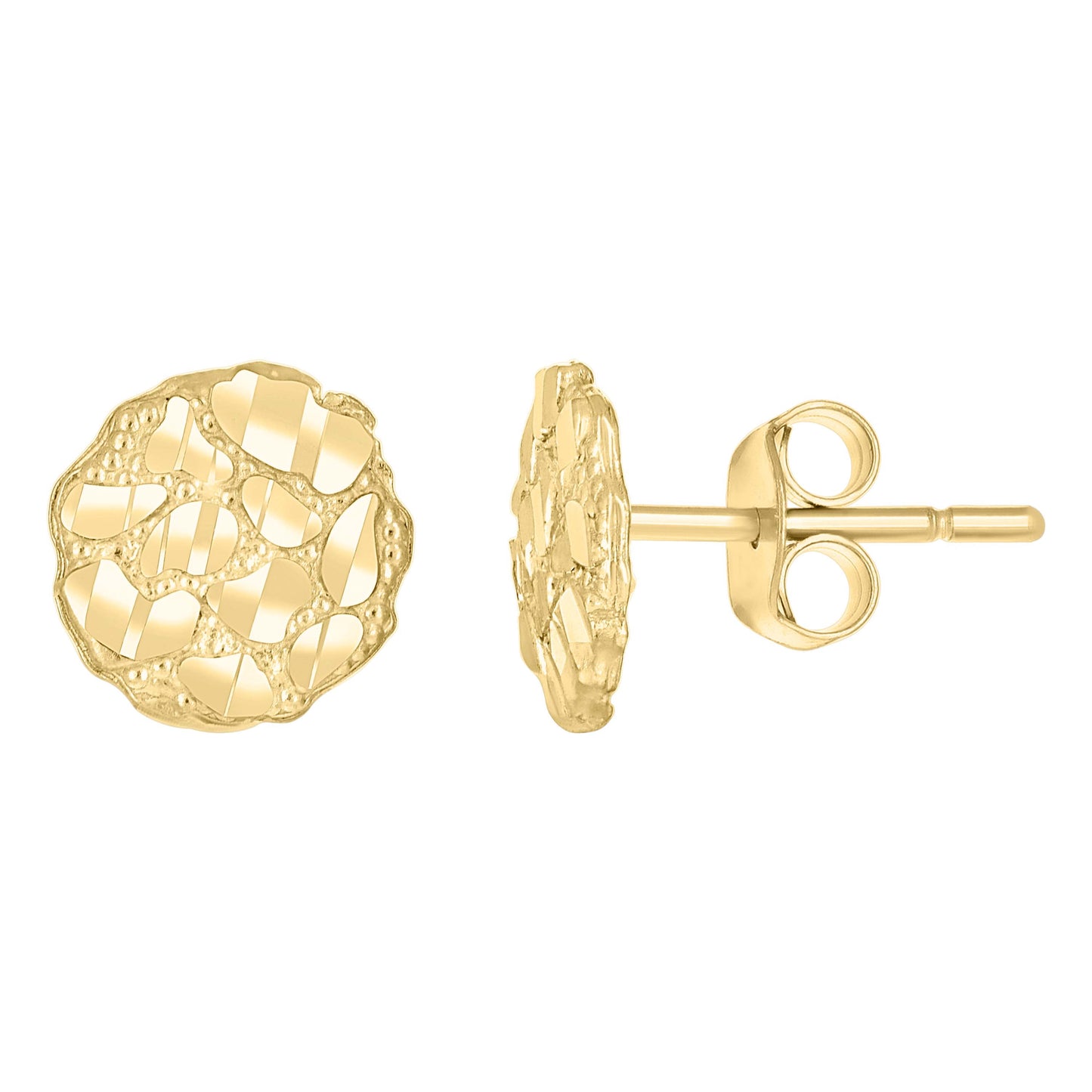 10k Yellow Gold Unisex Round Nugget Stud Earrings