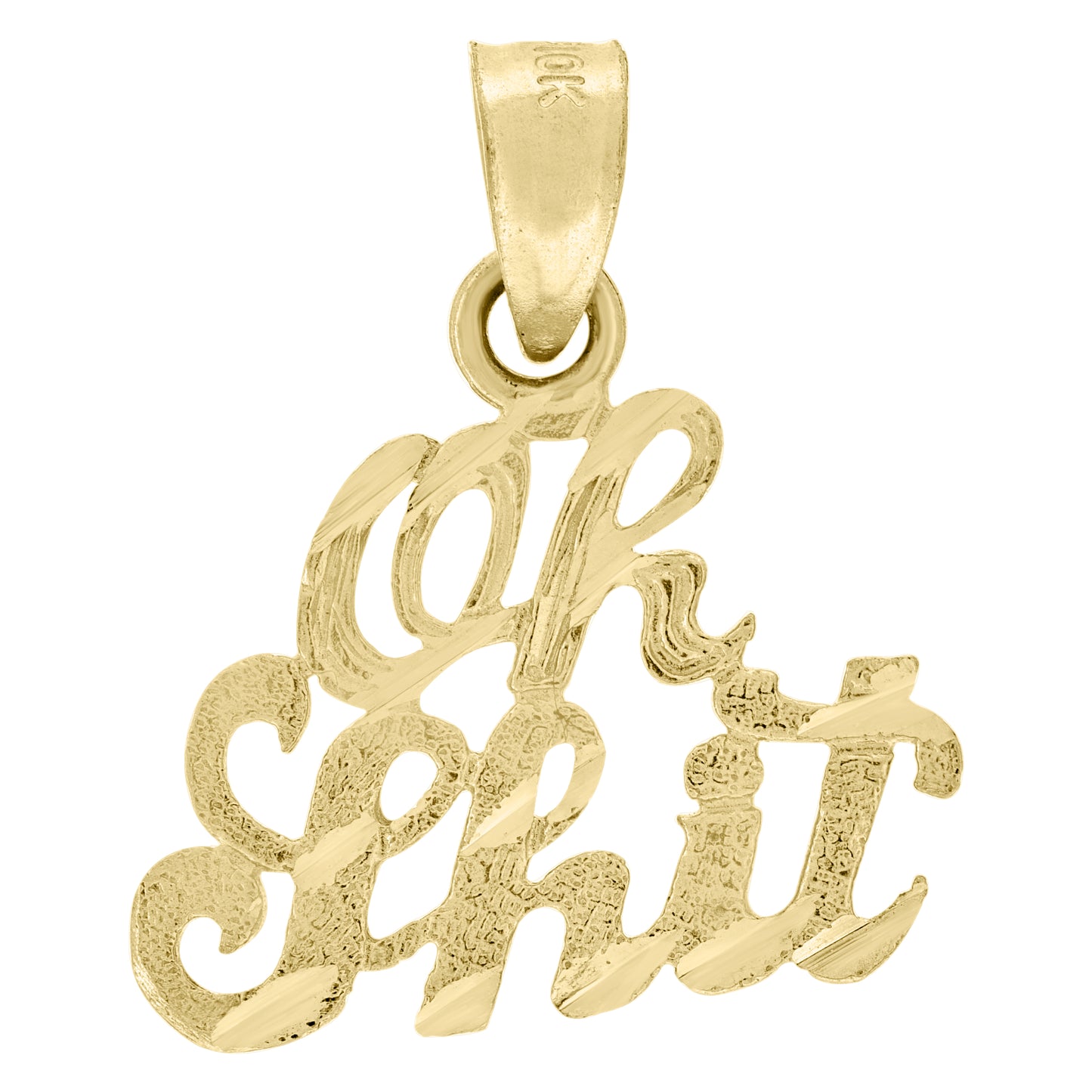 10k Yellow Gold Textured Unisex Oh Shit Letters & Words Charm Pendant