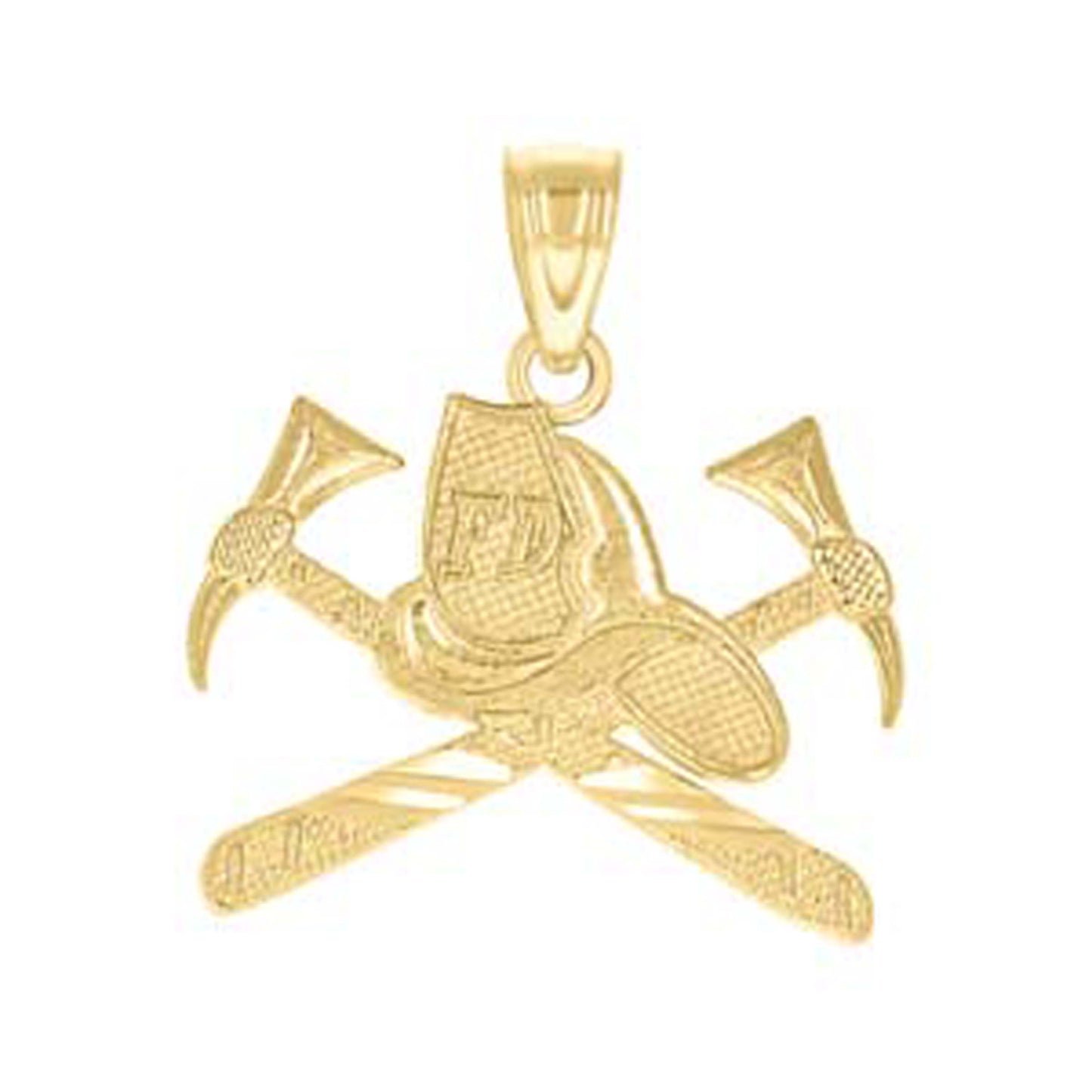 10k Yellow Gold Diamond Cut Unisex Fire Department Badge Charm Pendant