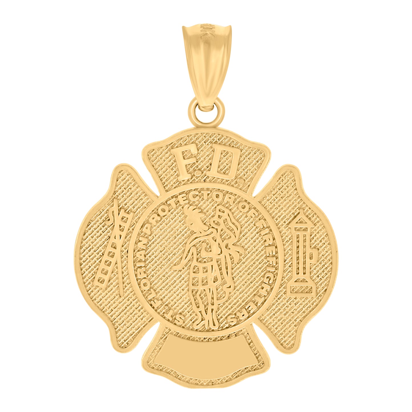 10k Yellow Gold Unisex Fire Department Badge Charm Pendant