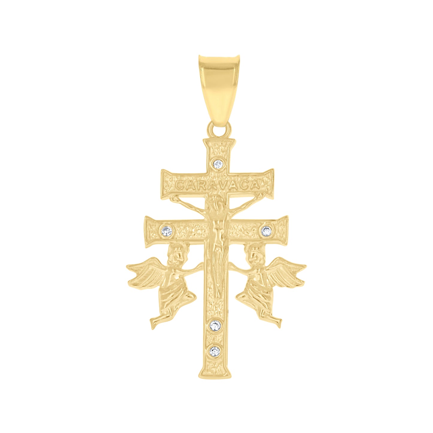 10kt Yellow Gold Unisex Cubic-Zirconia Caravaca Cross Religious Pendant