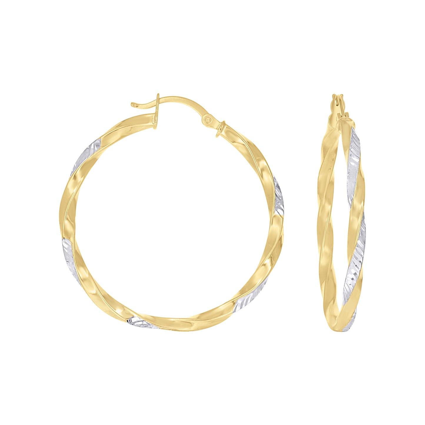 10k Two-Tone Gold Womens Twisted Square Tube Hoop Earrings