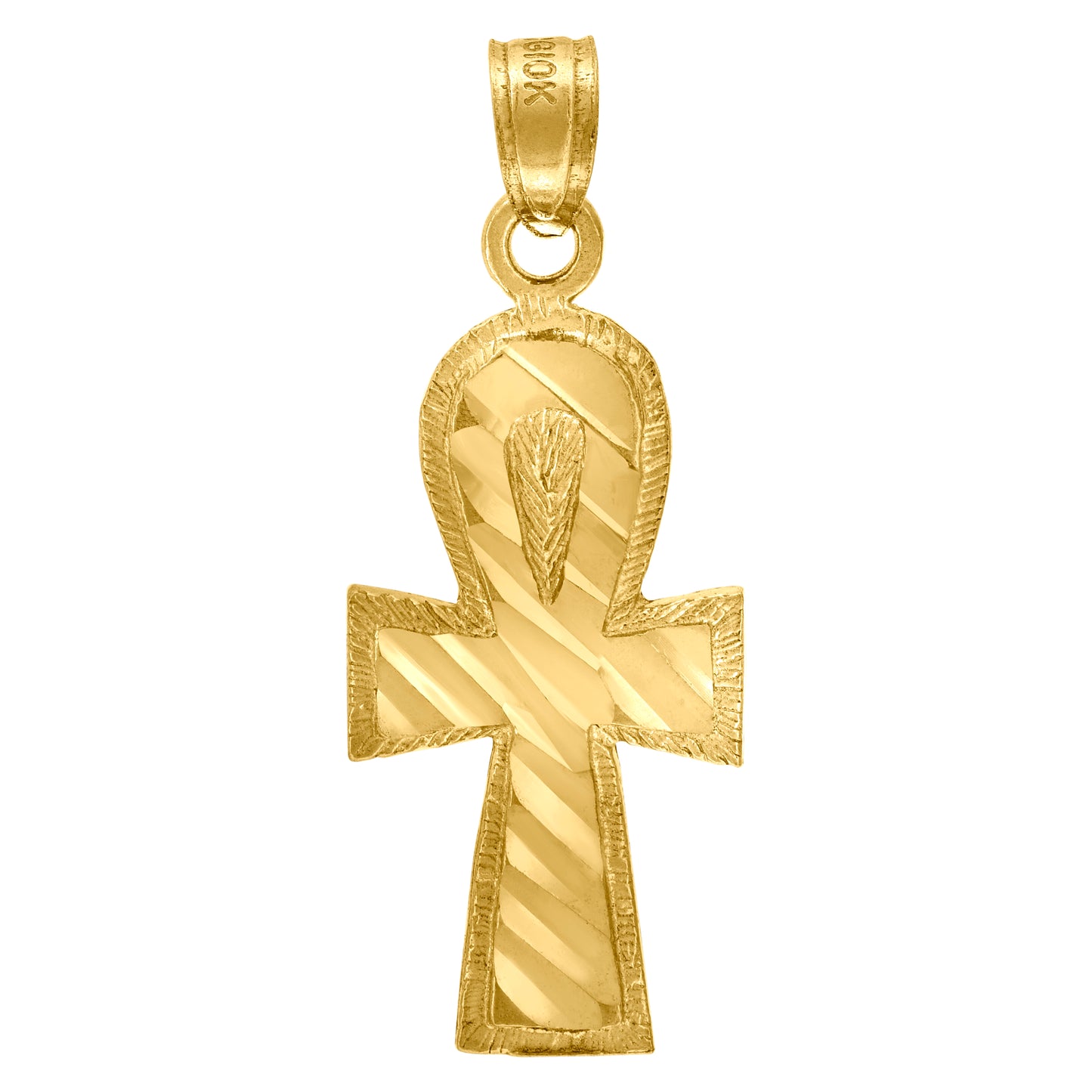 10kt Yellow Gold Diamond-Cut Unisex Ankh Cross Religious Charm Pendant