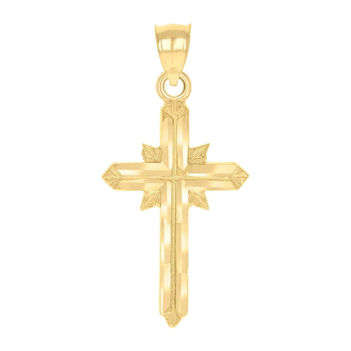 10kt Yellow Gold Unisex Diamond-Cut Textured Cross Religious Charm Pendant