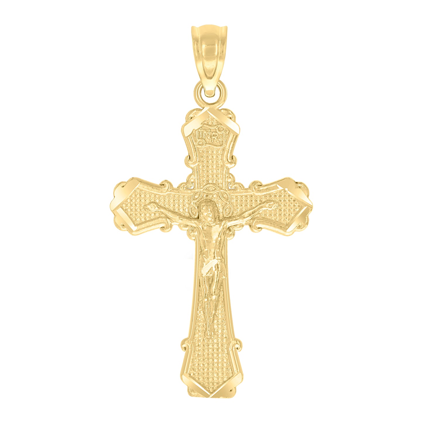 10kt Yellow Gold Unisex Textured Crucifix Cross Religious Charm Pendant