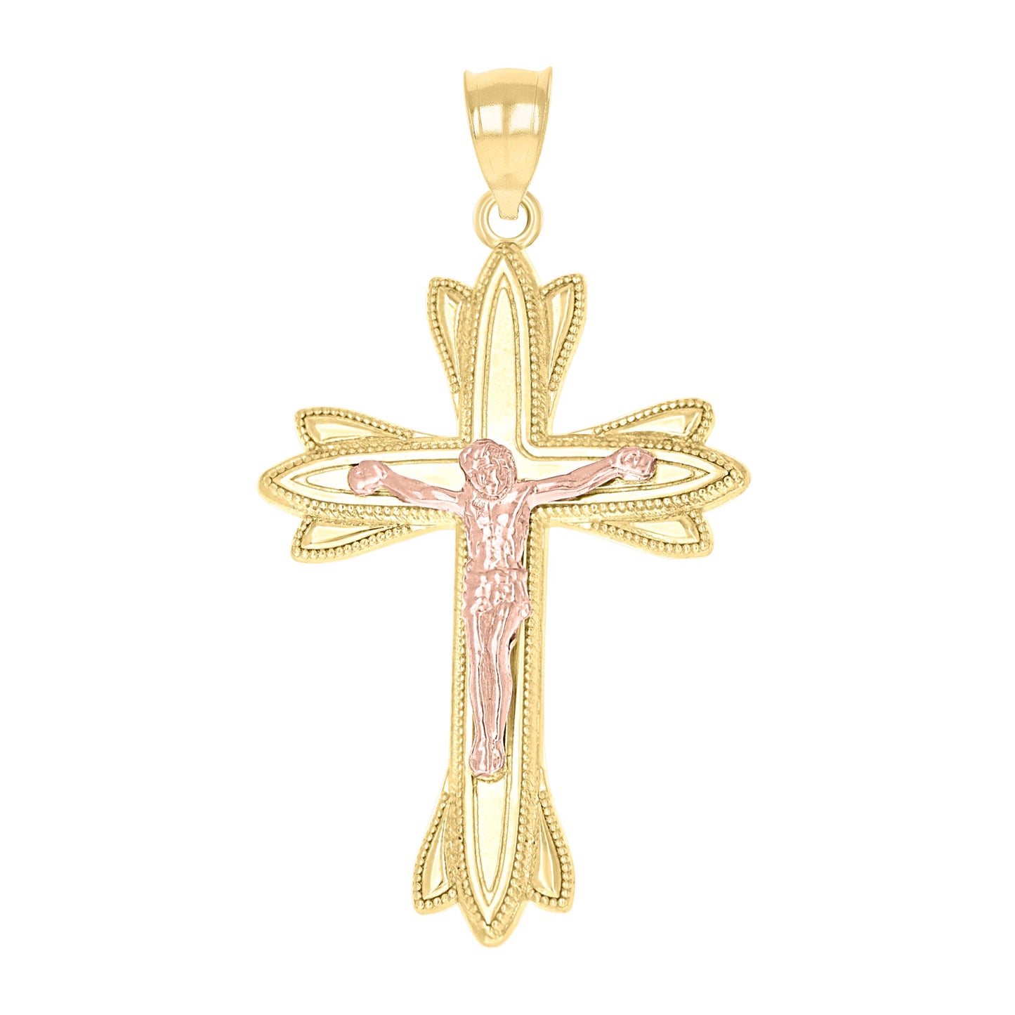 10kt Two-Tone Gold Mens Textured Crucifix Cross Religious Charm Pendant