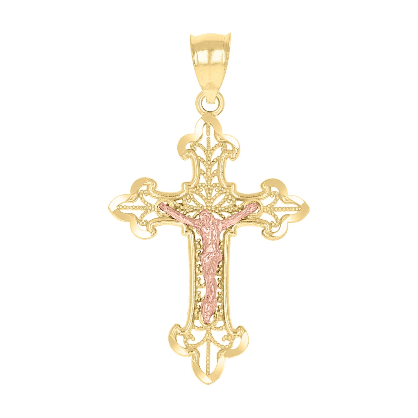 10kt Gold Two-Tone Diamond-Cut Unisex Cross Crucifix Religious Charm Pendant