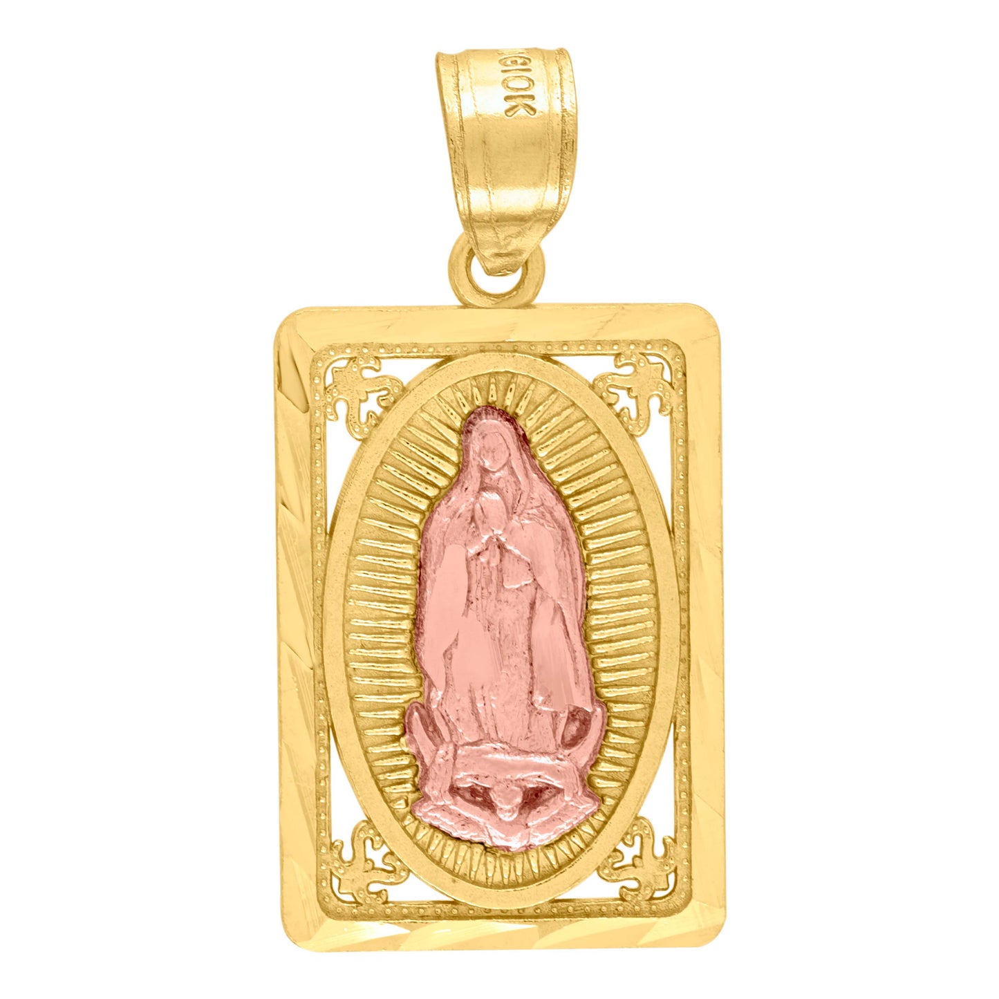10kt Yellow Gold Diamond-Cut Unisex Mary Guadalupe Rectangular Religious Charm Pendant