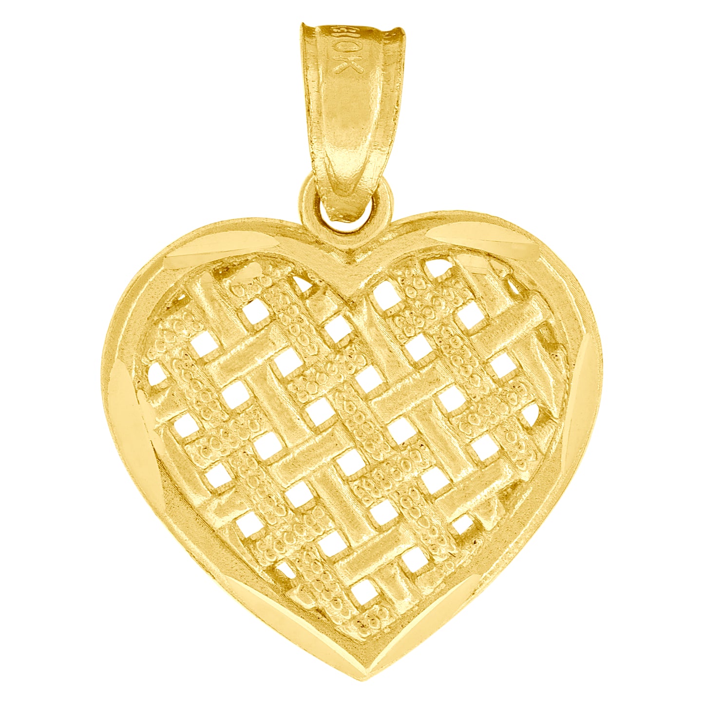 10k Yellow Gold Diamond Cut Unisex Heart Charm Pendant