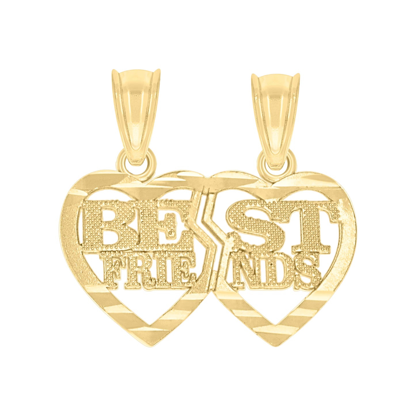 10k Two Tone Gold Womens Textured Best Friends Break Apart Double Hearts Charm Pendant