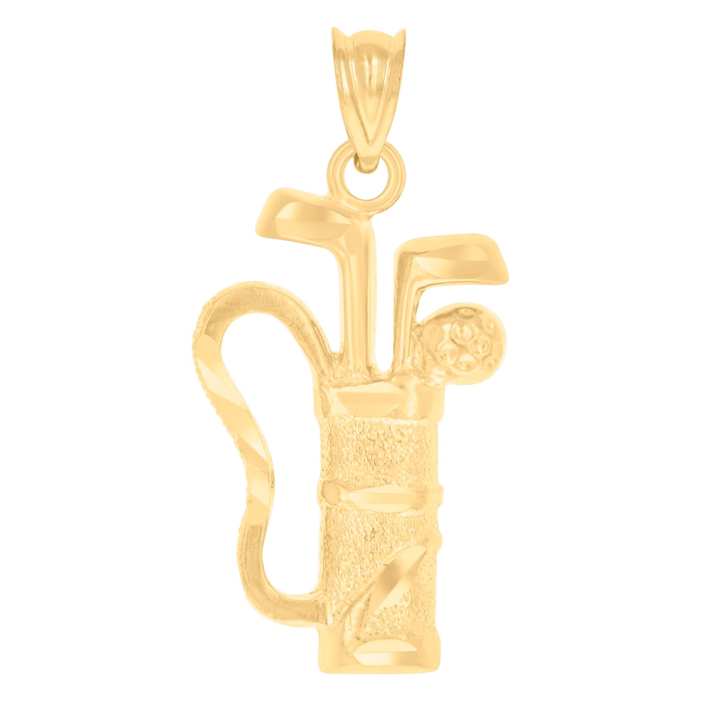 10k Yellow Gold Mens Diamond Cut Golf Club Bag Charm Pendant