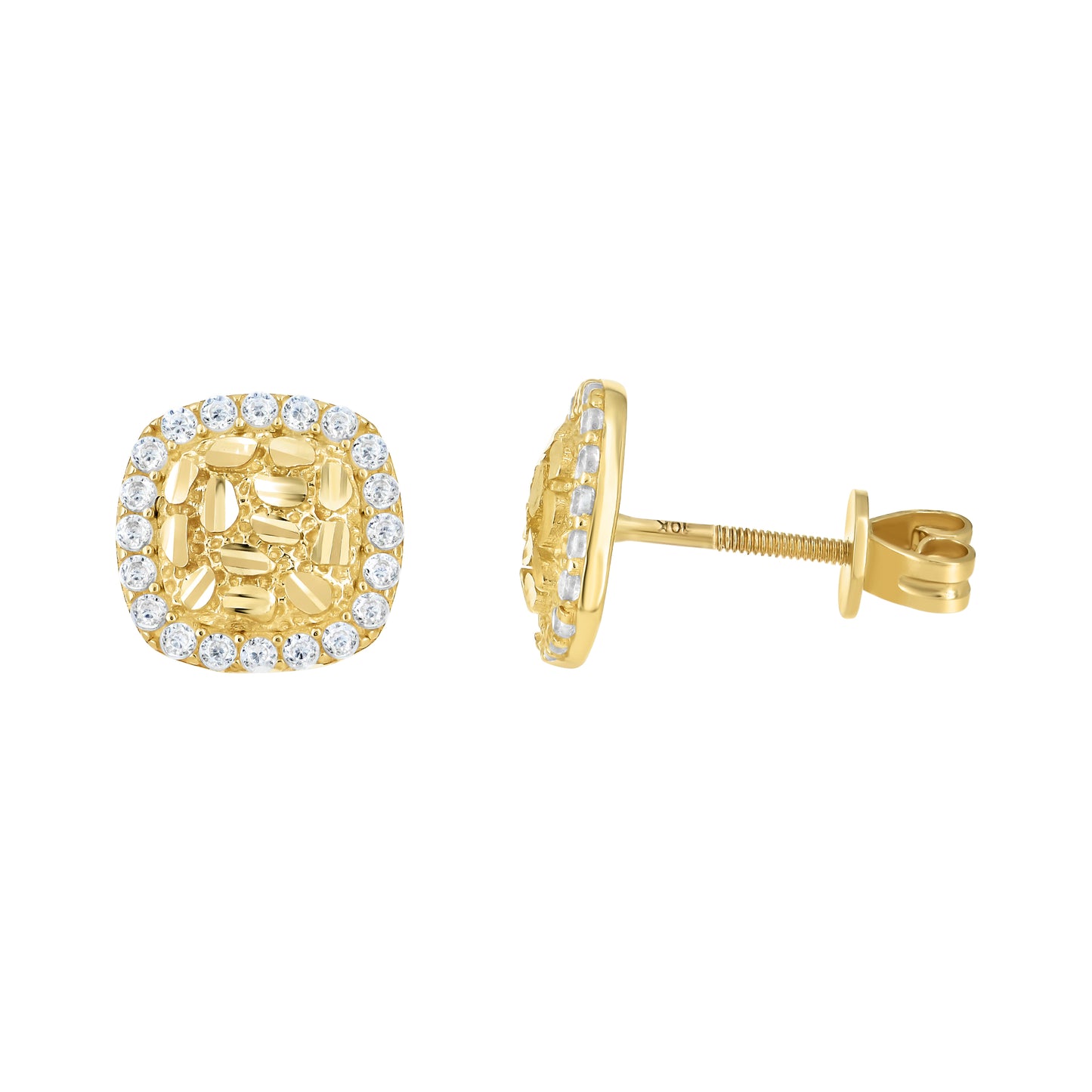 10k Yellow Gold Unisex Cubic Zirconia Square Fashion Stud Earrings