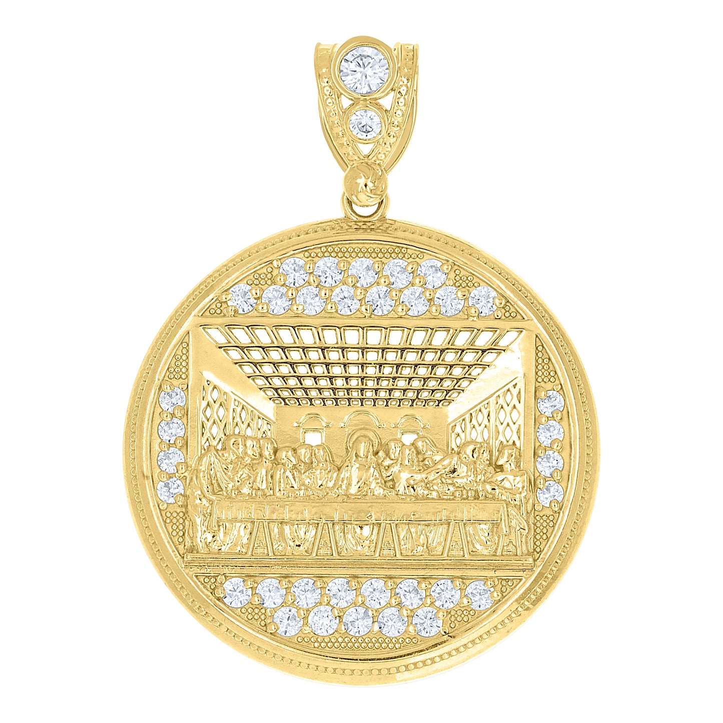 10k Yellow Gold Mens Cubic Zirconia Last Supper Religious Pendant