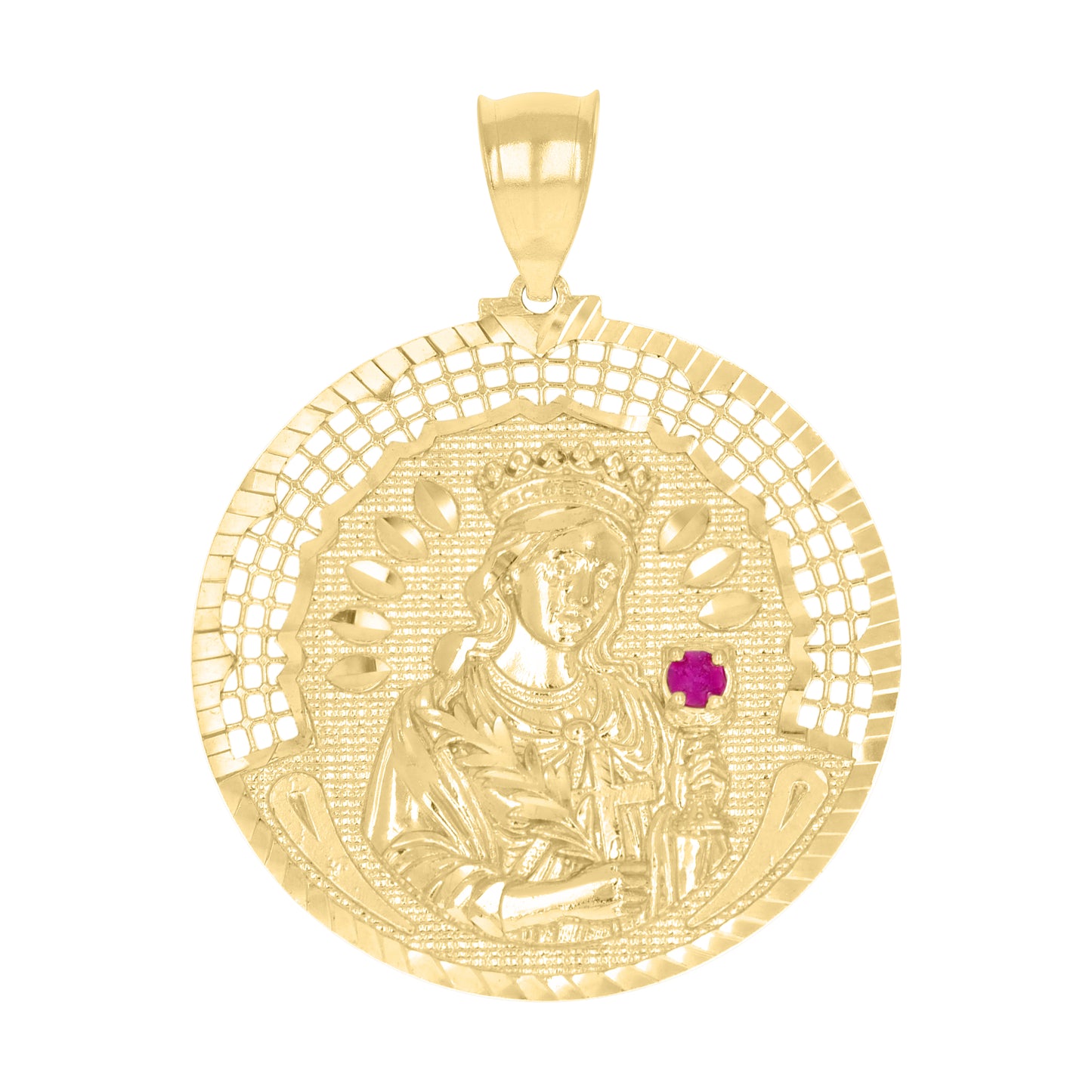 10k Yellow Gold Mens Purple Cubic Zirconia St. Barbara Religious Pendant