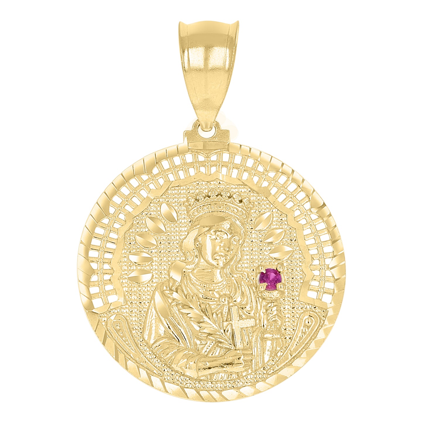 10k Yellow Gold Mens Purple Cubic Zirconia St. Barbara Religious Pendant