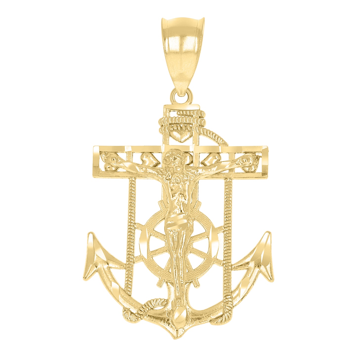 10k Yellow Gold Mens Anchor Crucifix Religious Charm Pendant