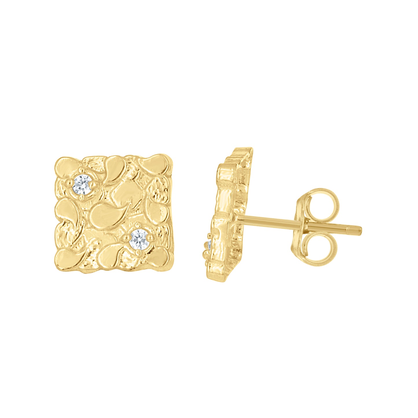 10k Yellow Gold Womens Cubic Zirconia Nugget Square Stud Earrings