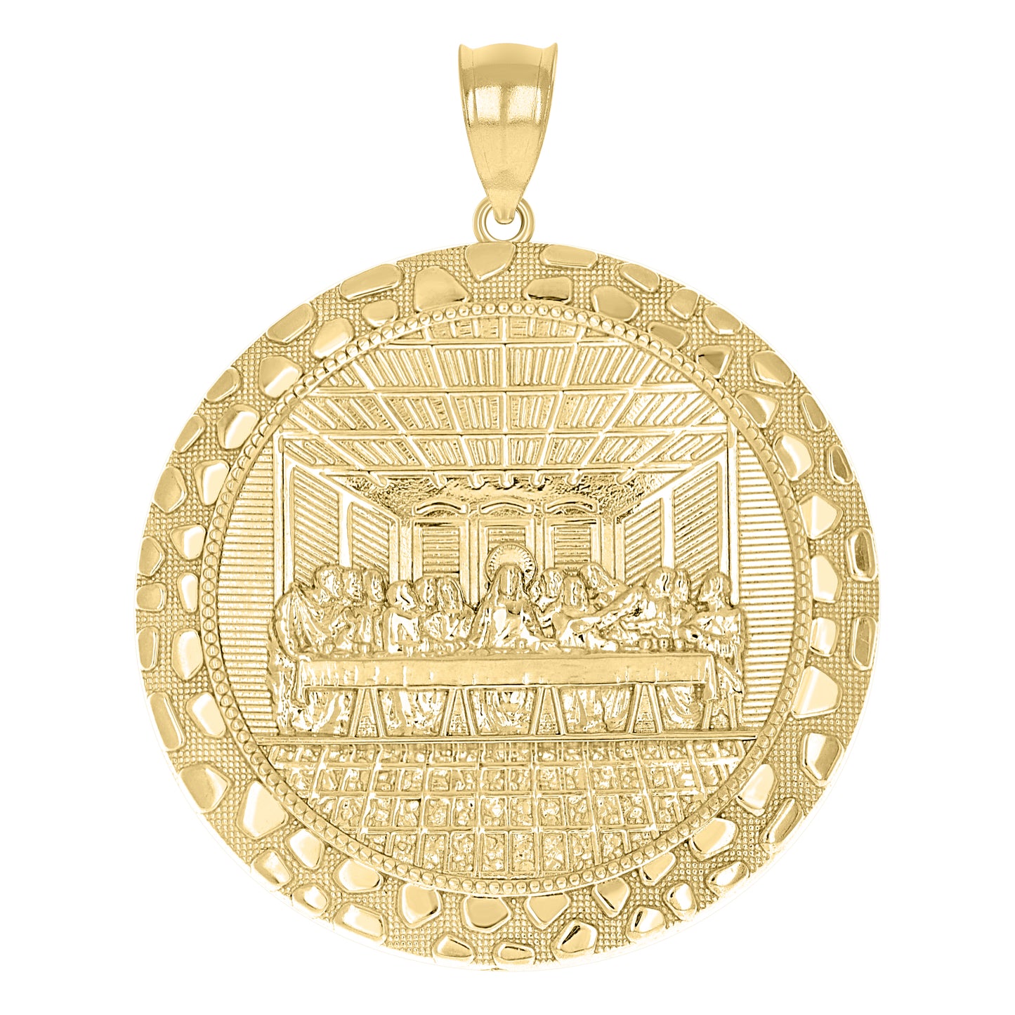 10k Yellow Gold Mens Nugget Last Supper Religious Charm Pendant
