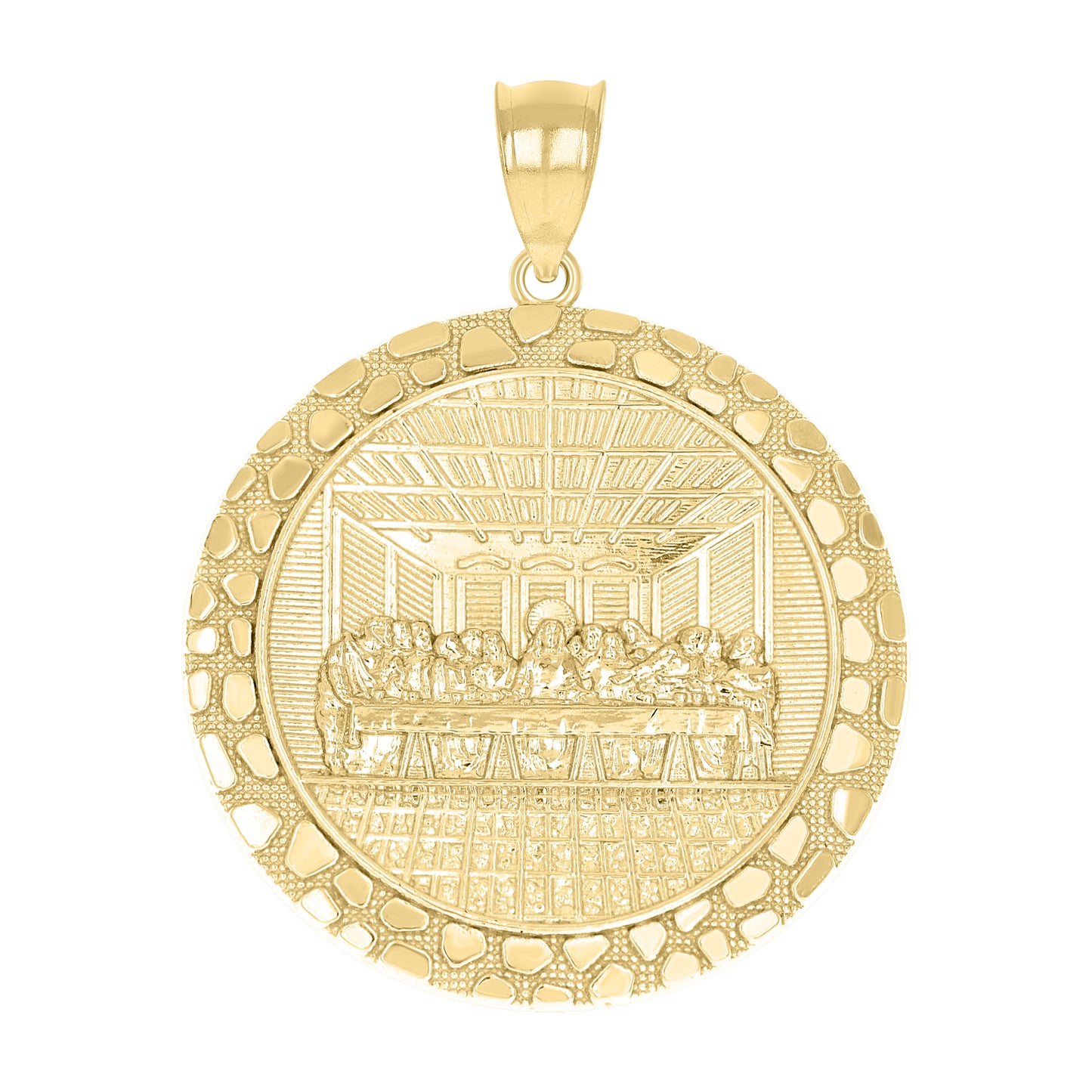 10k Yellow Gold Mens Nugget Last Supper Religious Charm Pendant