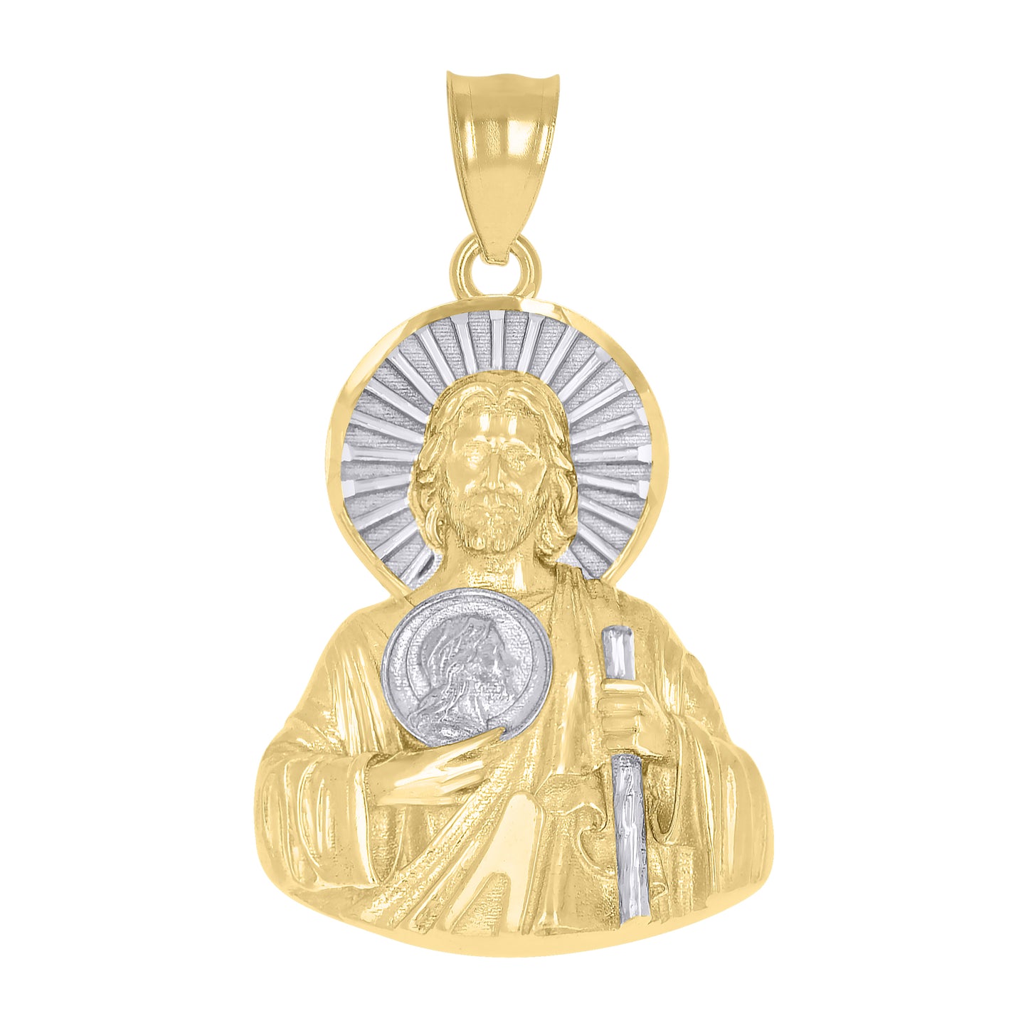 10kt Two-tone Gold Men St. Jude Religious Charm Pendant