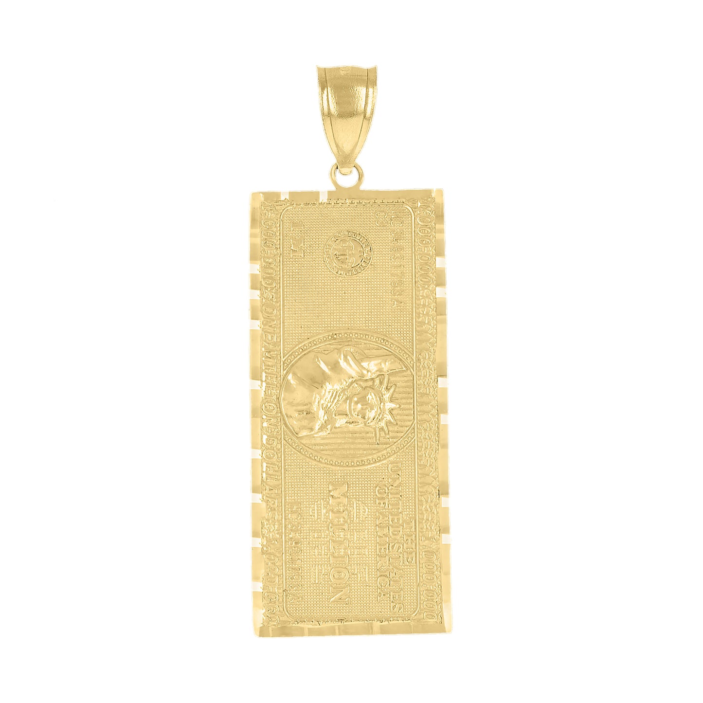 10k Yellow Gold Men One Million Dollar Bill Money Currency Charm Pendant