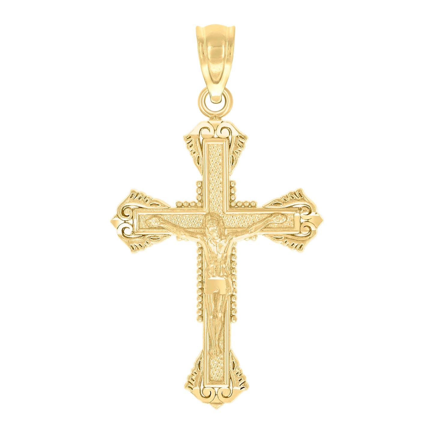 10kt Yellow Gold Unisex Textured Crucifix Cross Religious Charm Pendant