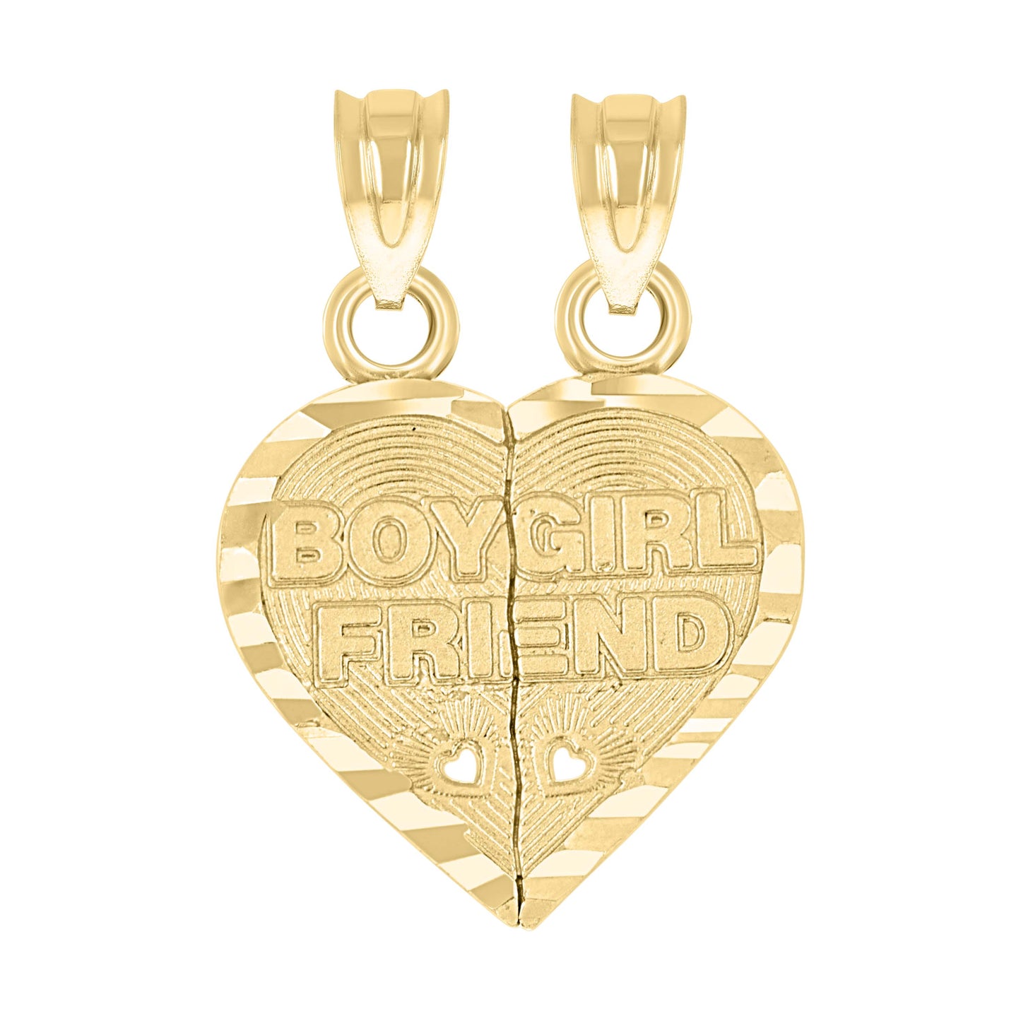 10k Yellow Gold Diamond Cut Unisex Boy Girl Friend Broken Heart Charm Pendant