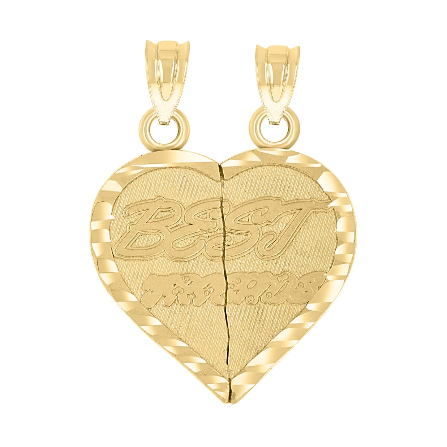 10k Yellow Gold Unisex Diamond Cut Textured Broken Heart Best Friends Charm Pendant