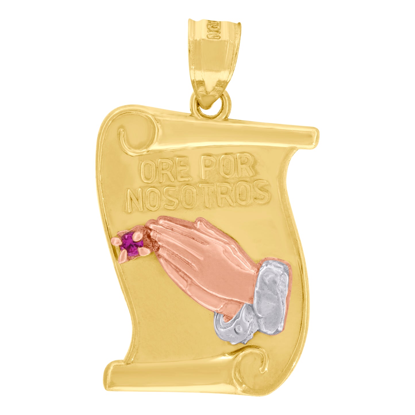 10kt Gold Two-Tone Unisex Pray For Us Ore Por Nosotros Praying Hands Pendant