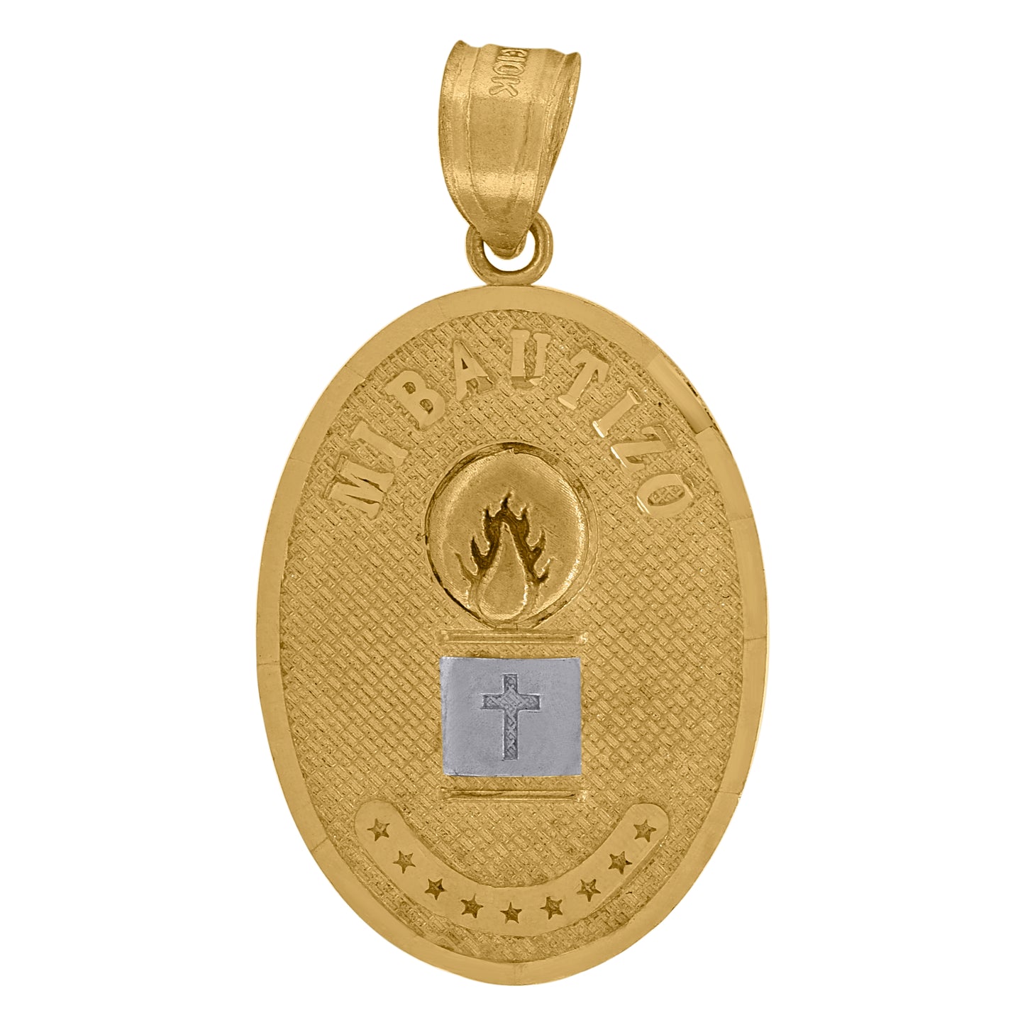10kt Gold Two-Tone Unisex Mi Bautizo My Baptism Oval Cross Religious Pendant