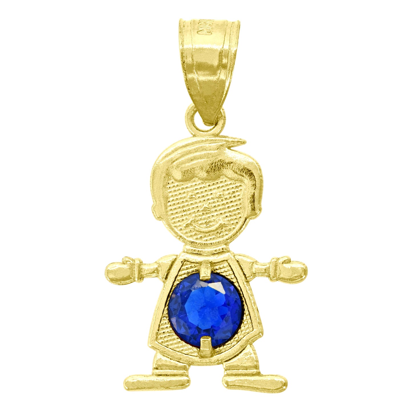 10k Yellow Gold Textured Baby Deep Blue Cubic Zirconia September Boy Charm Pendant