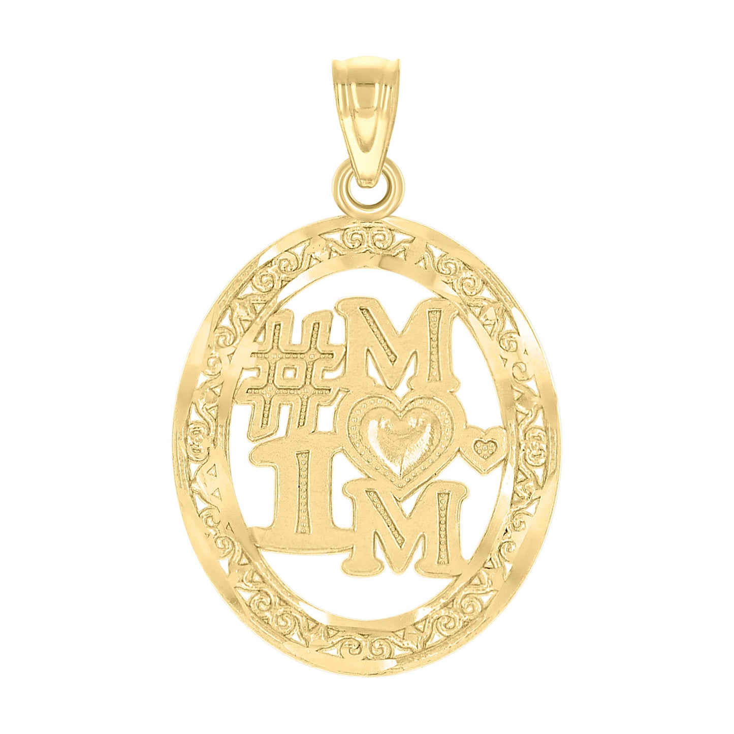10k Two Tone Gold Womens #1 Mom Heart Oval Charm Pendant