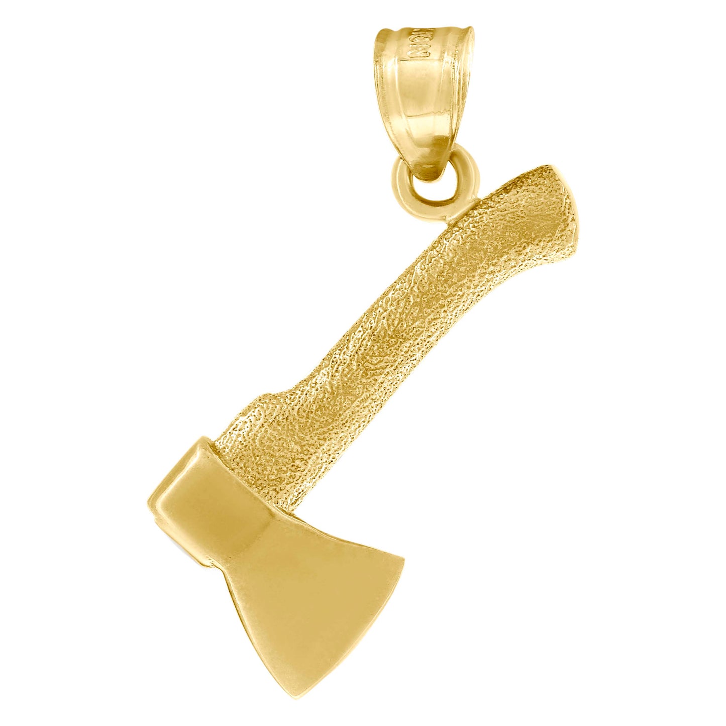 10k Yellow Gold Diamond Cut Textured Mens Axe Tools Charm Pendant