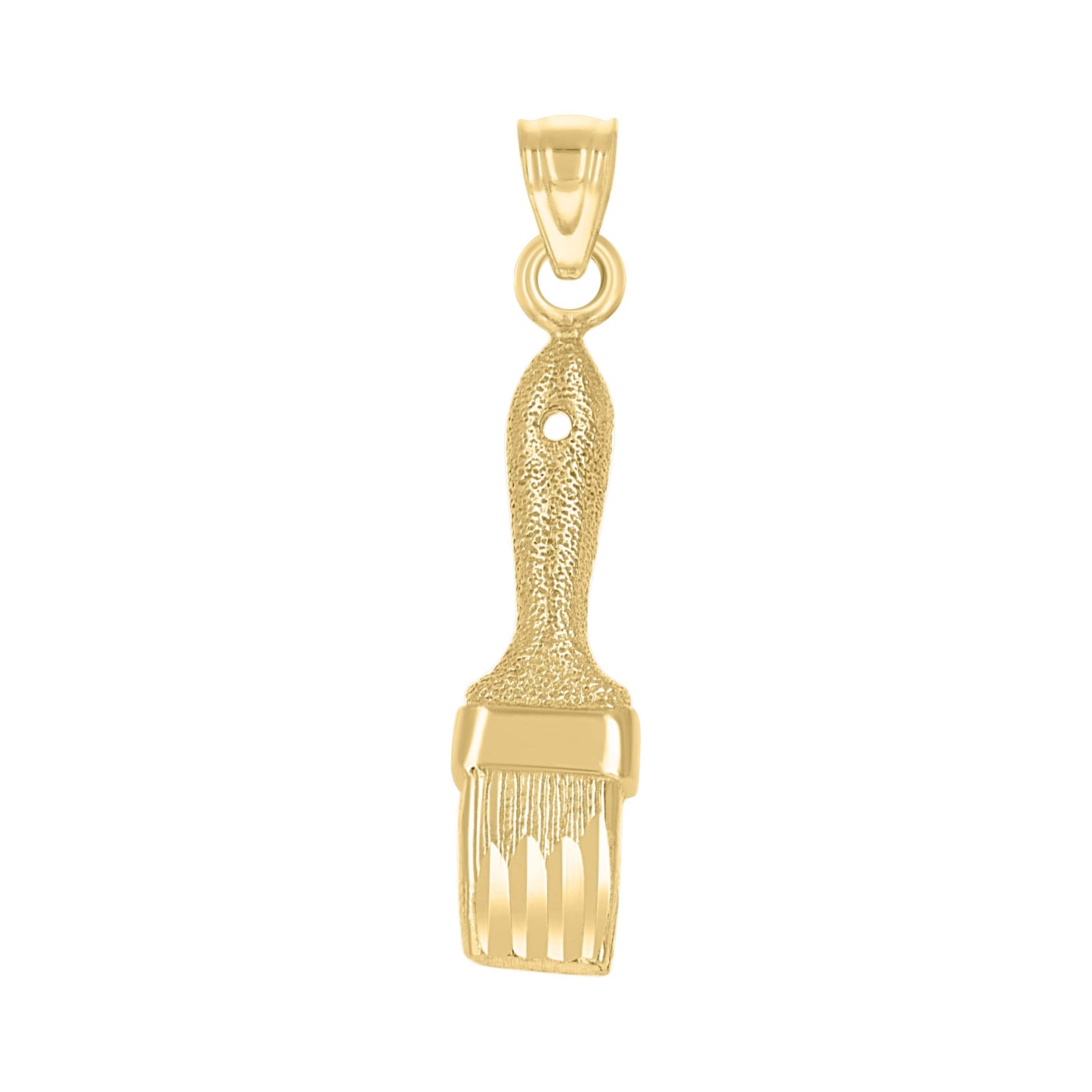 10k Yellow Gold Diamond Cut Textured Unisex Paint Brush Tools Charm Pendant