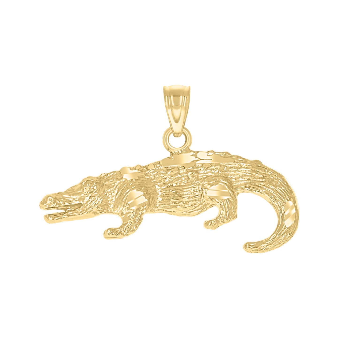 10k Yellow Gold Mens Diamond Cut Textured Crocodile Animal Charm Pendant