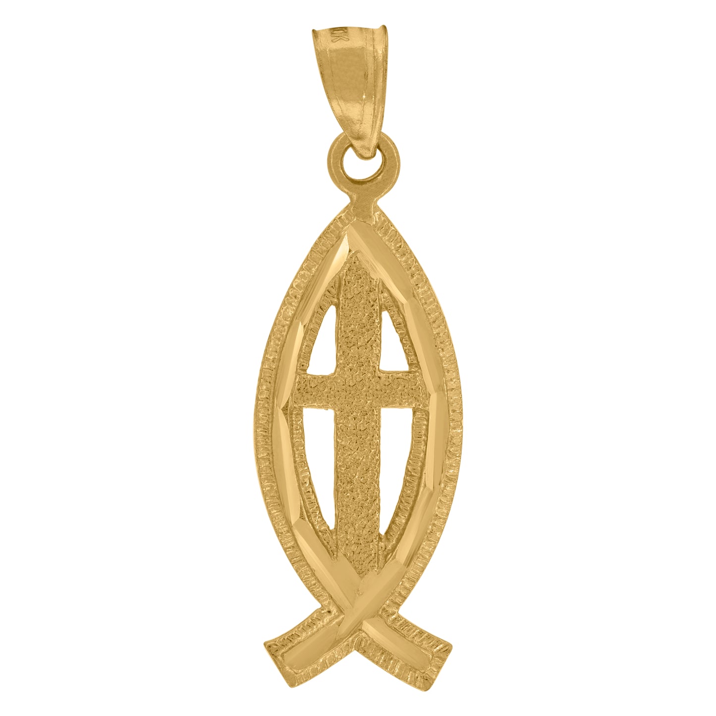 10kt Yellow Gold Diamond-Cut Unisex Christian Cross Religious Charm Pendant