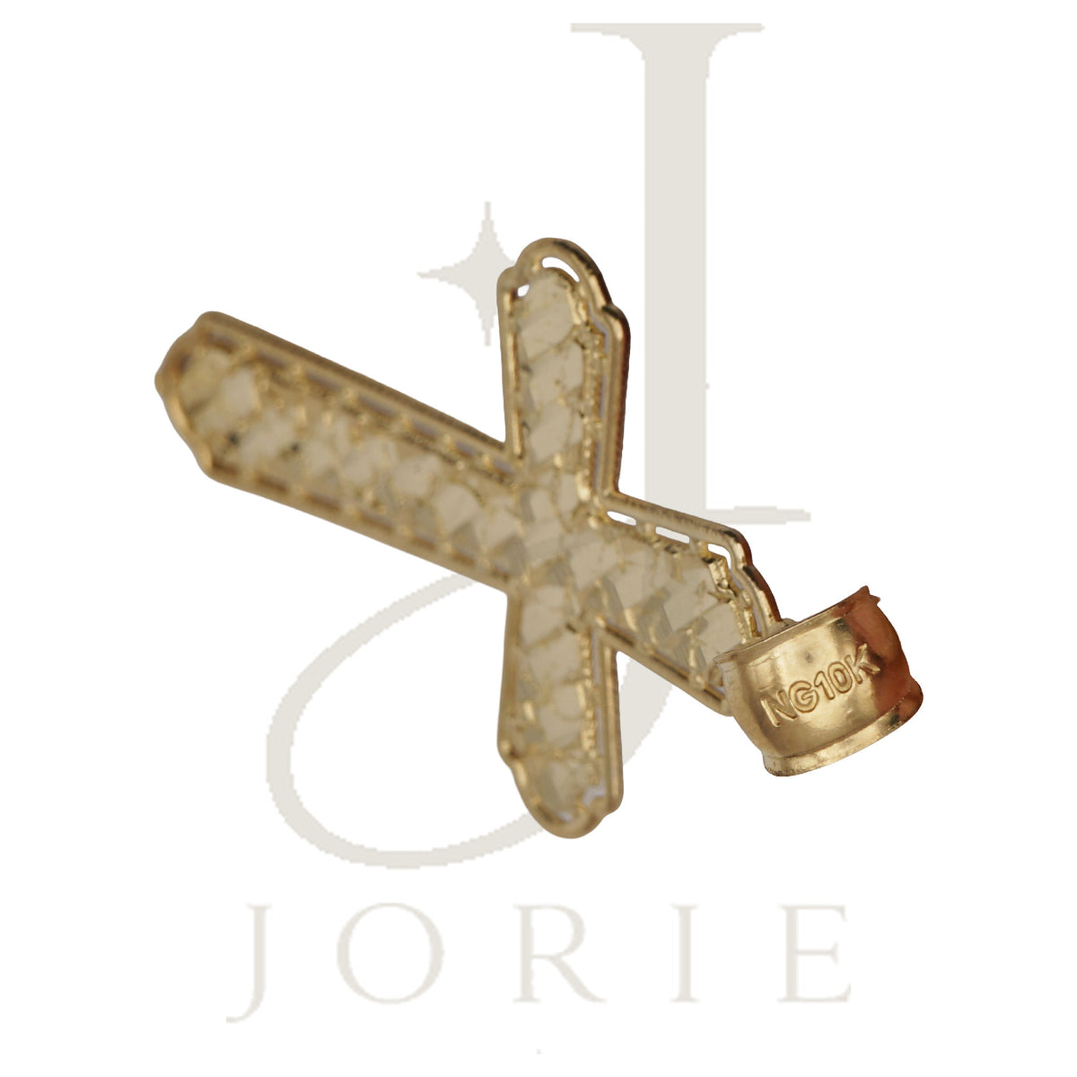 10k Yellow Gold Diamond-Cut Nugget Unisex Cross Religious Charm Pendant